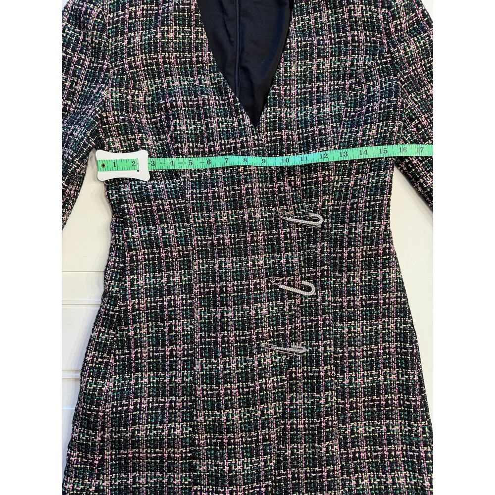 Zara Womens Sz M Black Tweed Metallic Rhinestone Safety Pin Blazer Mini Dress - Picture 6 of 9